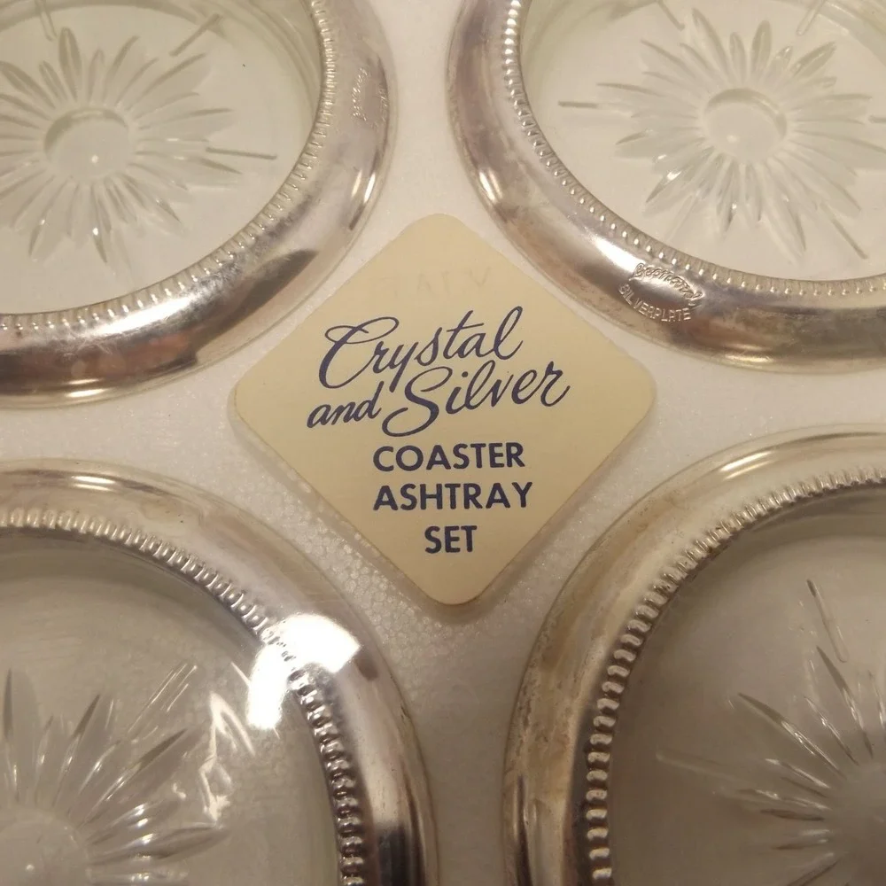 Italian Crystal & Silver Plated Coasters By Leonard With Original Box Set Of 4